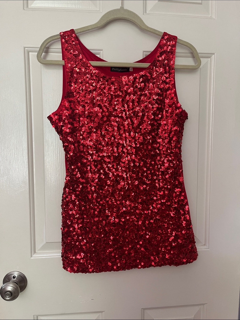 Red Sequin Tank Top by - Sleeveless Party Top